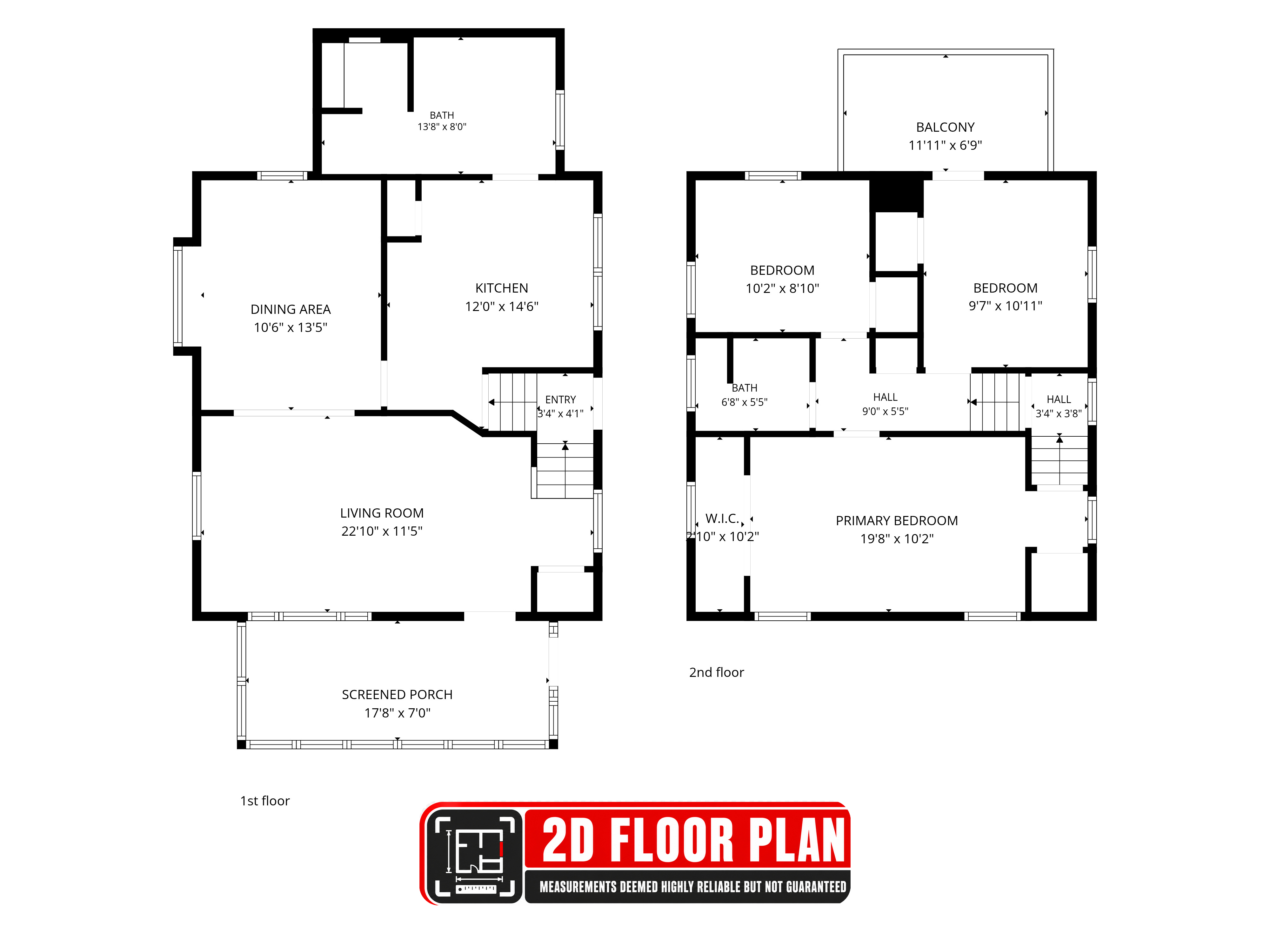 2D floor plan showing first and second floors