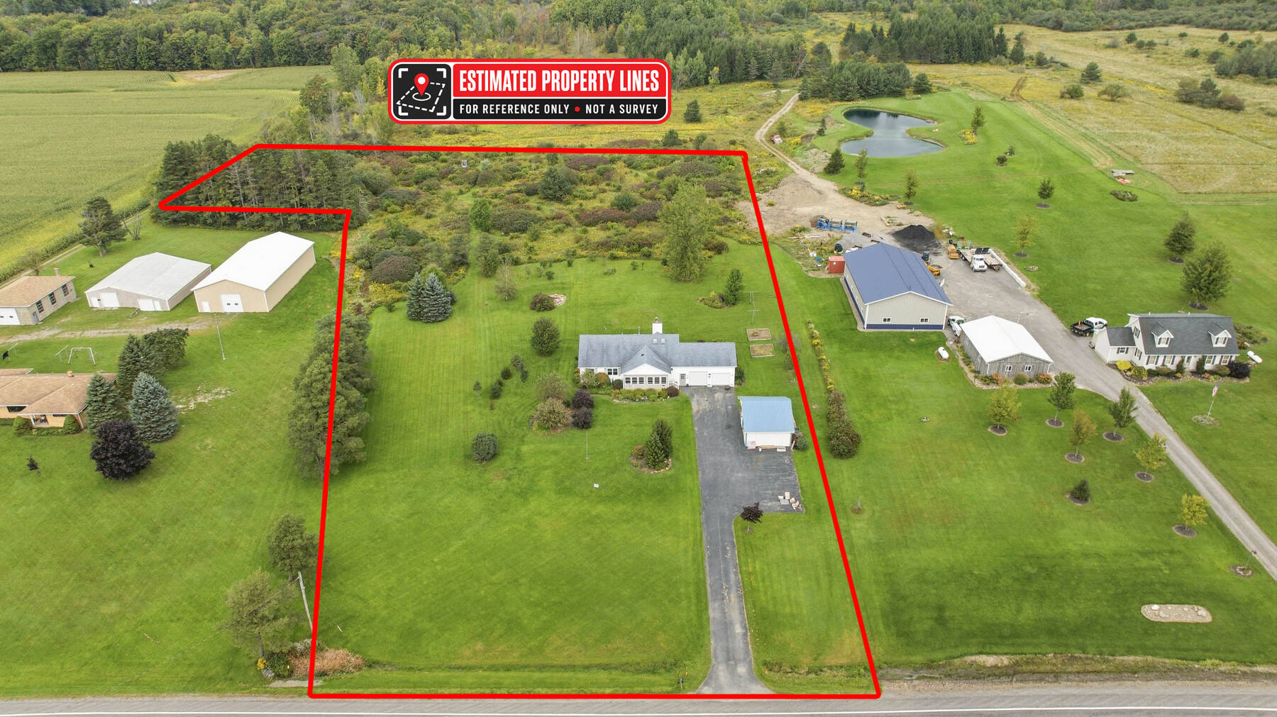 Aerial view with estimated property lines for 1991 Clinton Street Road
