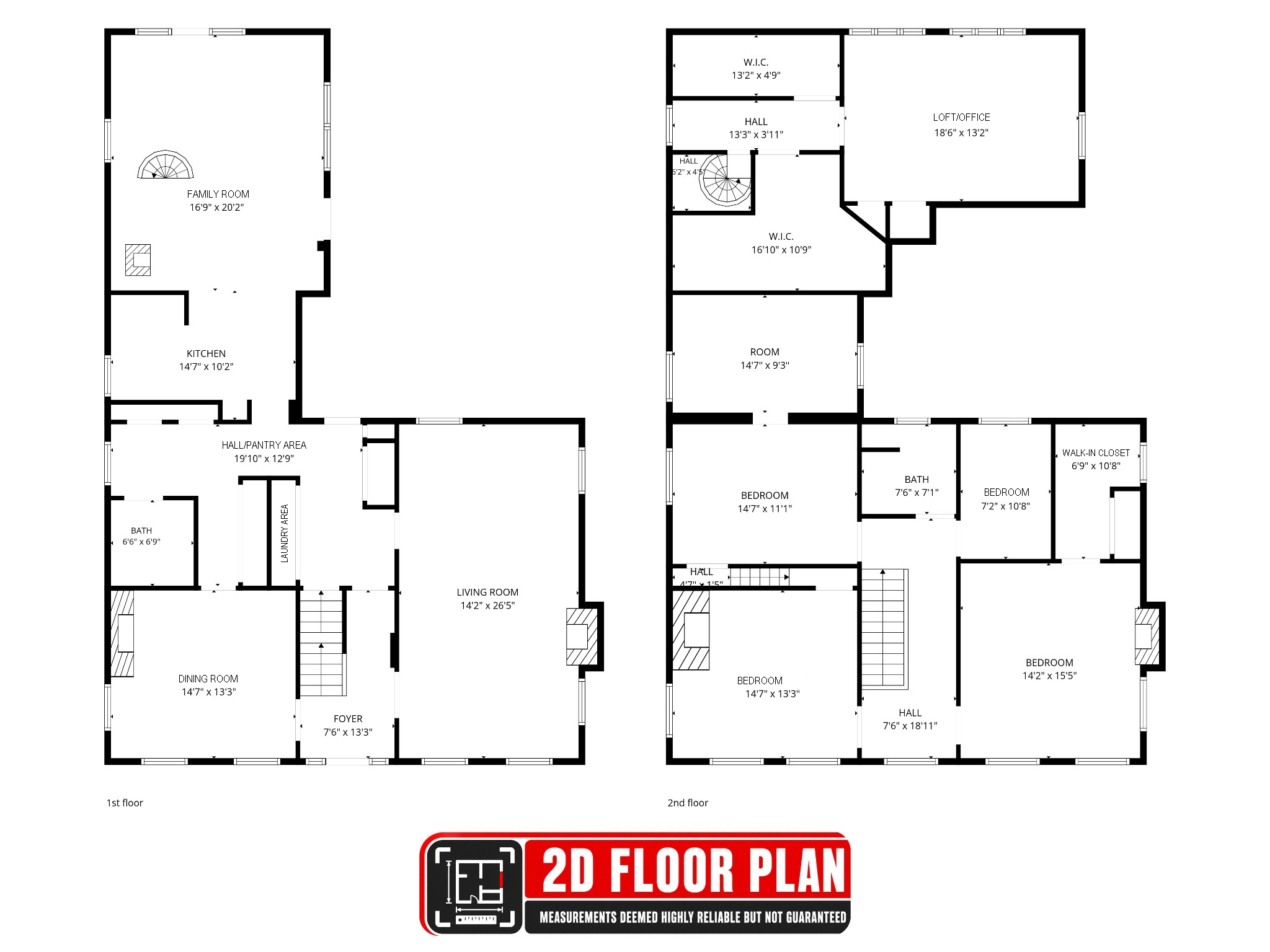 Updated first and second floor plans with revised room titles and dimensions