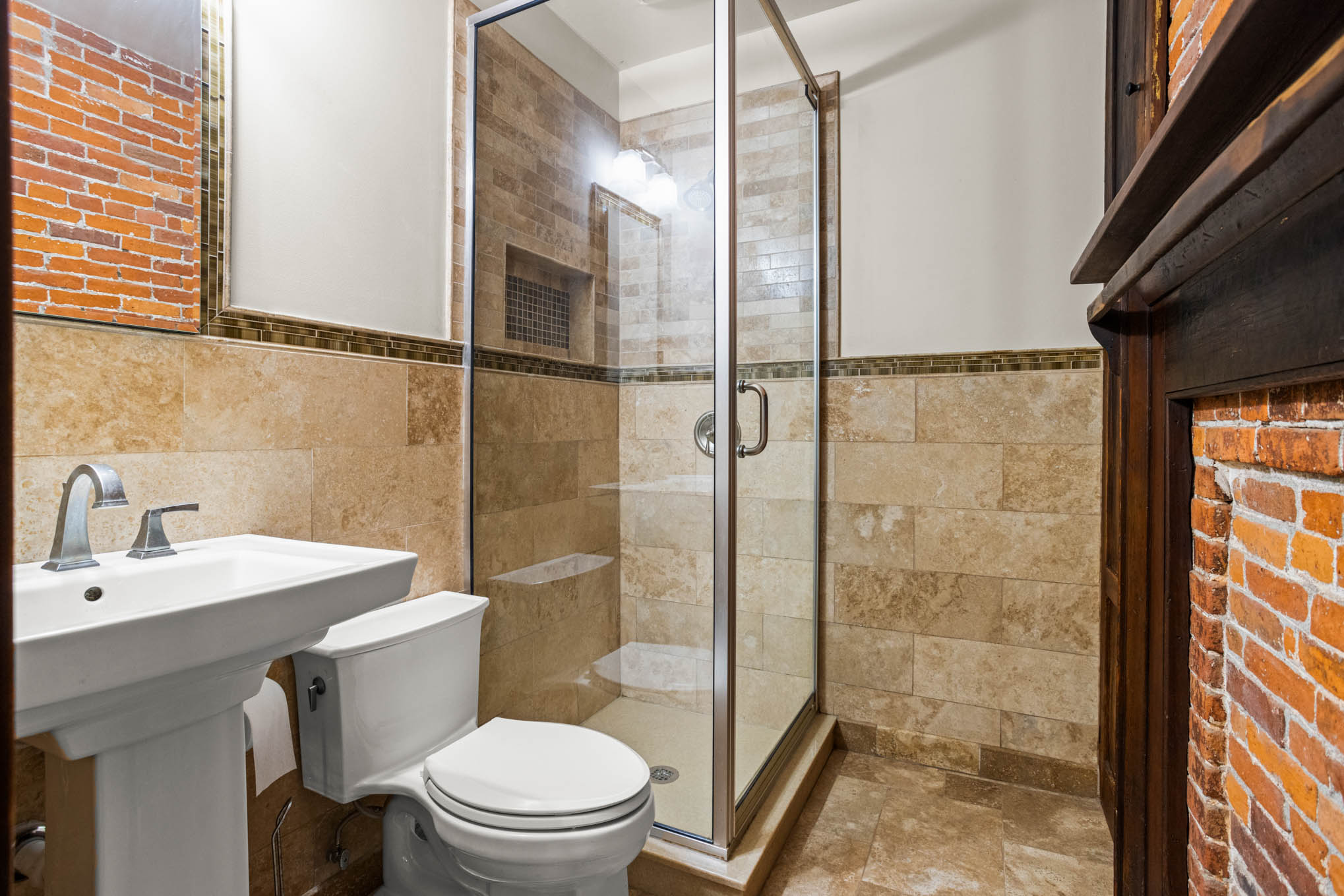 Downstairs bathroom with glass shower