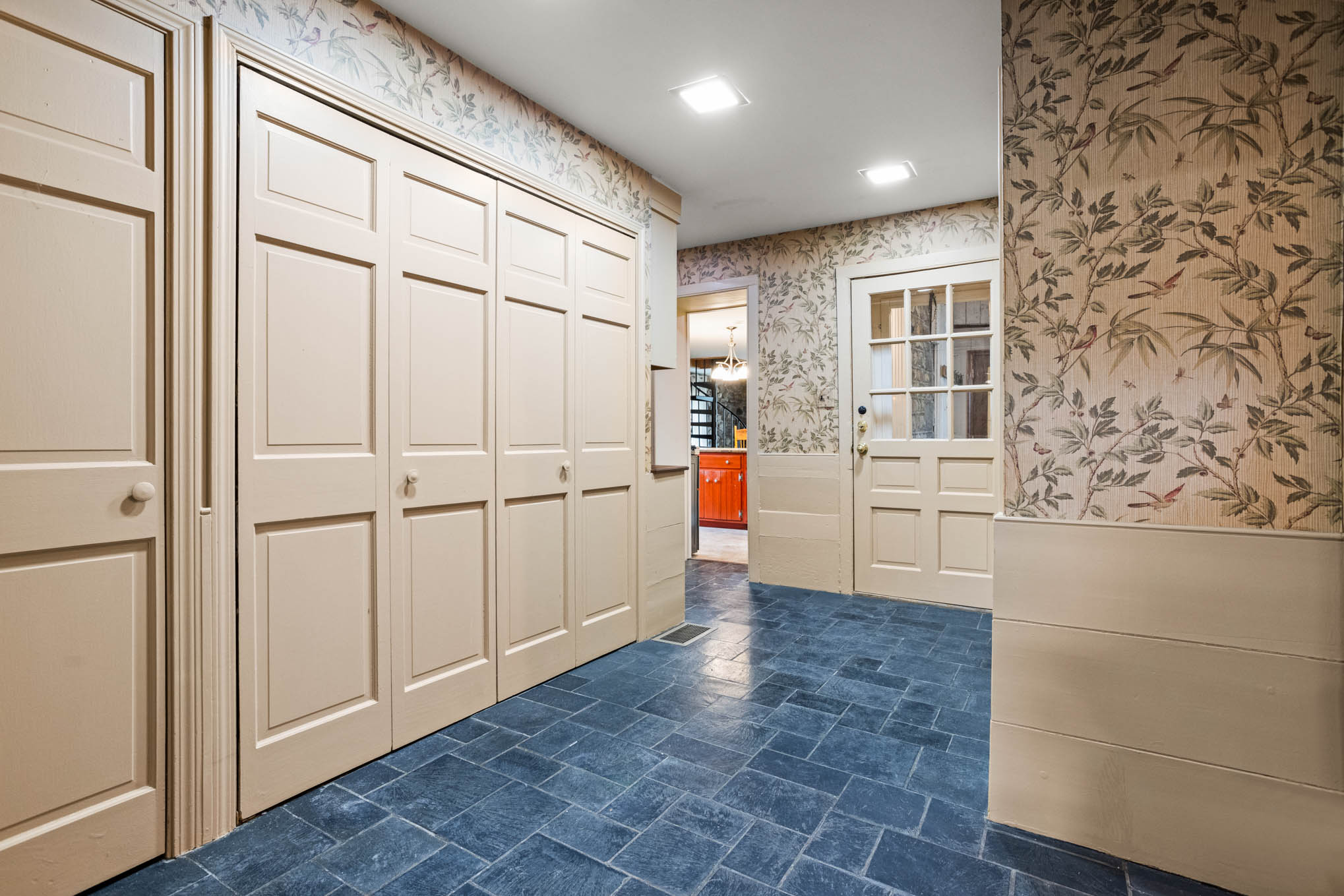 Hall storage and slate floor
