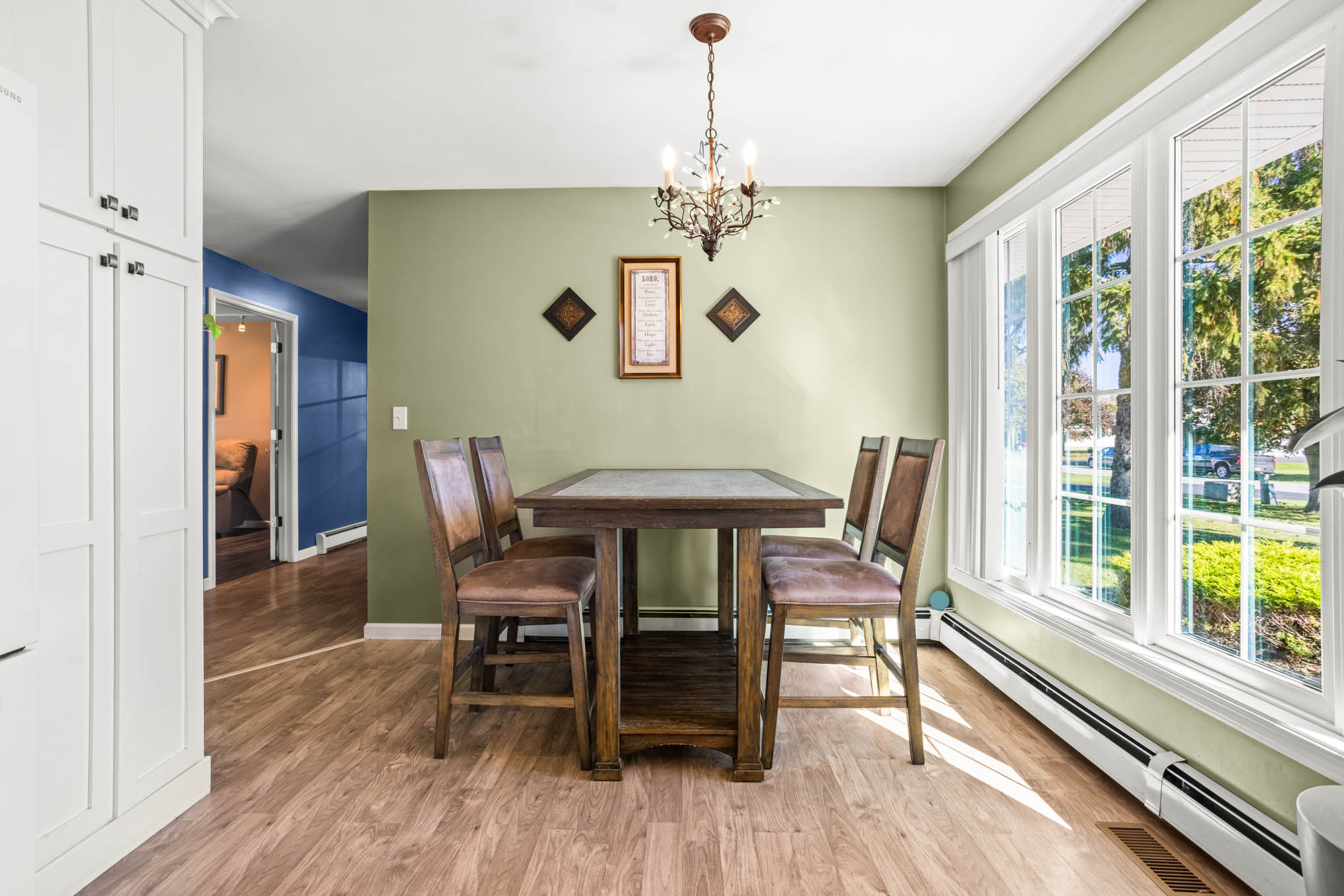 Dining area with large windows